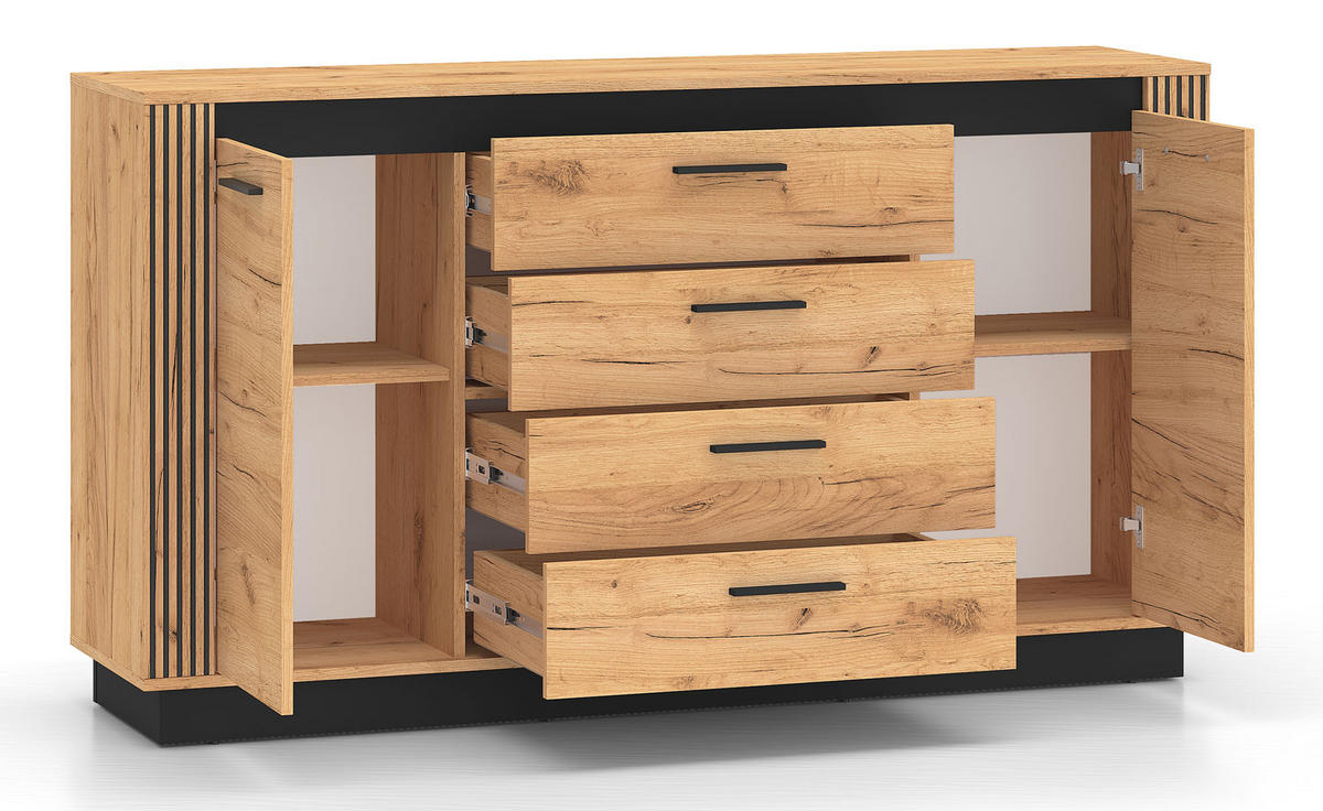 KOMMODE Urso Gold Craft Eiche / Schwarz 160 / 40 / 90 cm - Eichefarben/Schwarz, Holz/Holzwerkstoff (160/90/40cm) - Feldmann-Wohnen