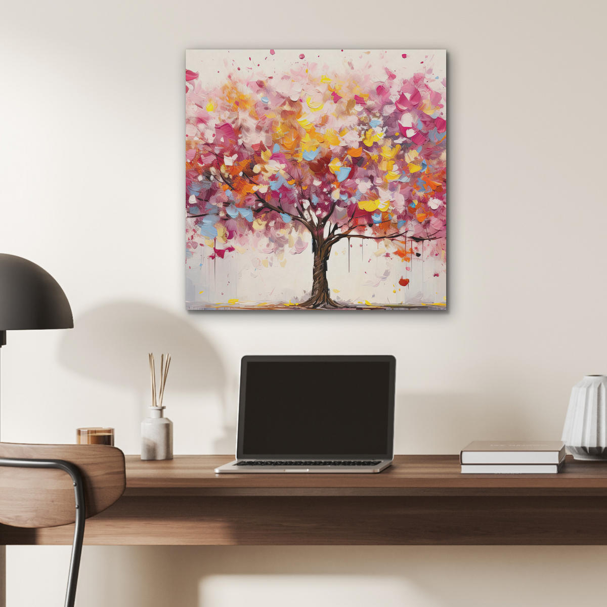 AKUSTIKBILD Aquarell - Baum - Kunst - Abstrakt Wandbilder 60x60 cm - Multicolor, Kunststoff (60/60/0.9cm) - MuchoWow