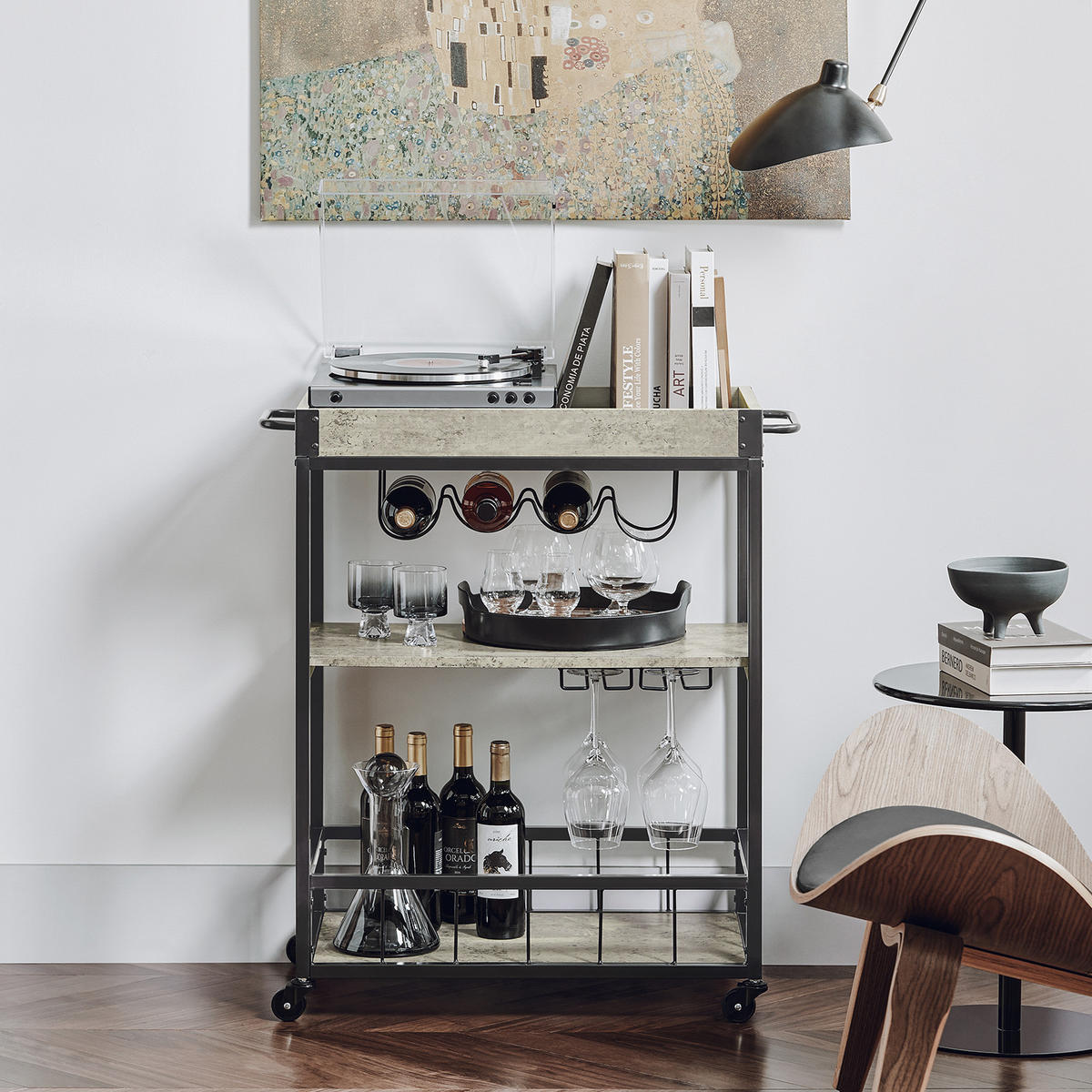 SERVIERWAGEN Grau - Grau, Holzwerkstoff (80/90/40cm) - SoBuy