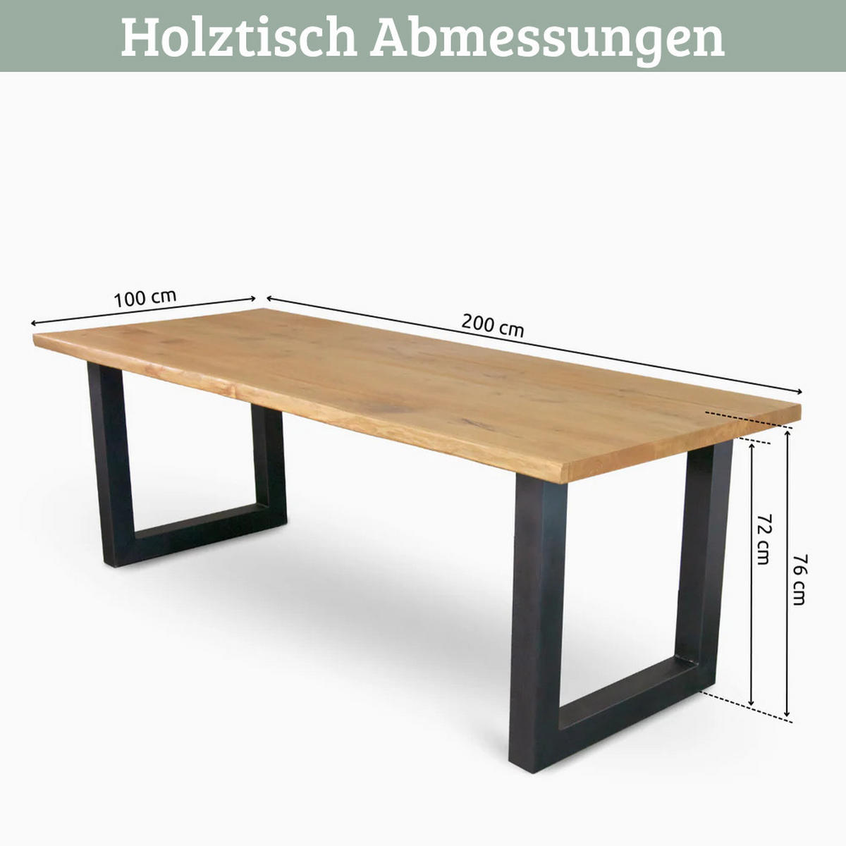 ESSTISCH Massivholz mit Baumkante RAGNAR 200x100 cm Eichenholz U-Tie Gestell - Braun, Holz/Metall (100/200/76cm) - DELUKE
