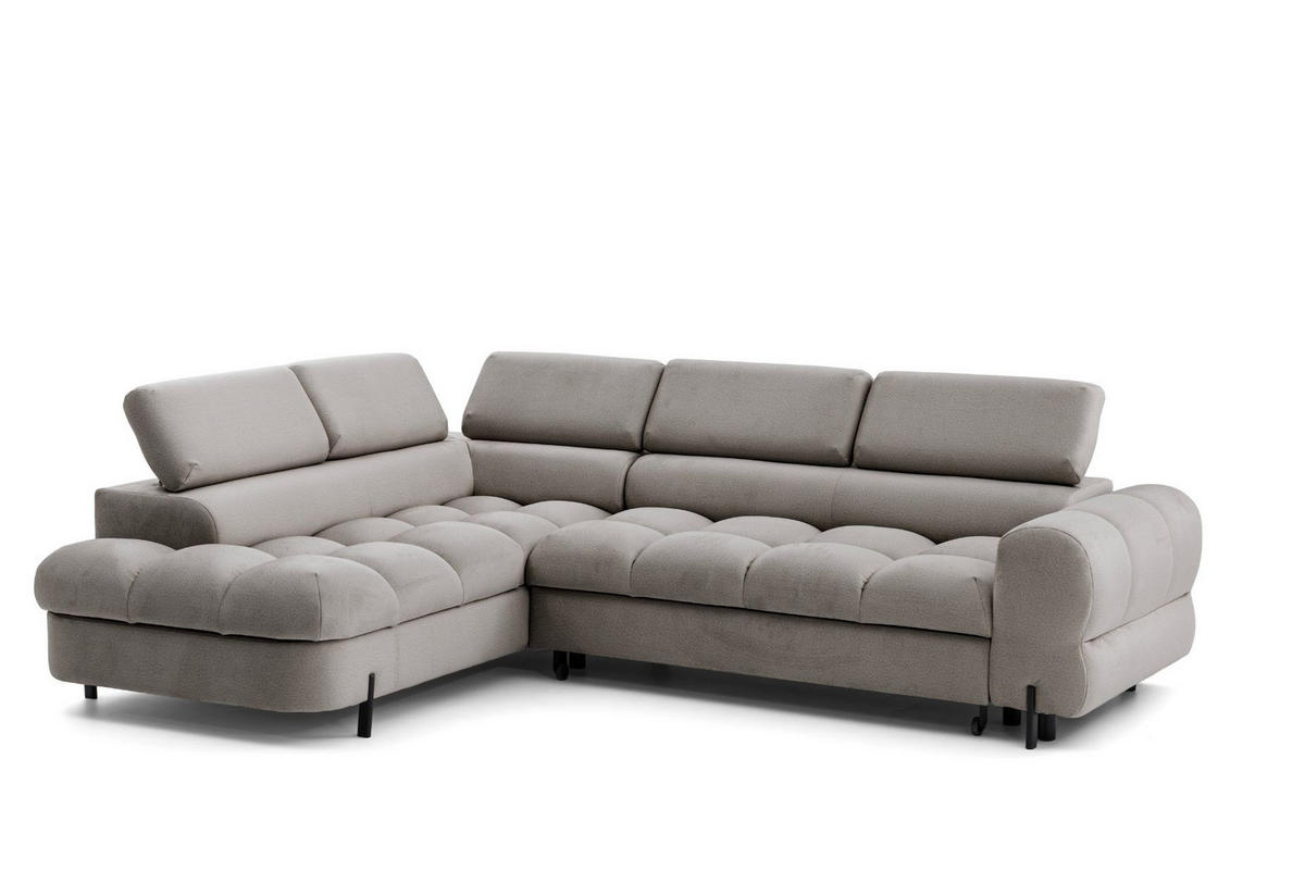 ECKSOFA BOWL L Links mit Schlaffunktion 125x195 Velours Beige - Beige/Schwarz, Holz/Textil (260/195cm) - Muffo