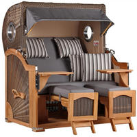 STRANDKORB Düne Grande Bullauge Teak PE Grey Dessin 544 - Braun/Grau, Metall (142/170/95cm) - Mr. Deko