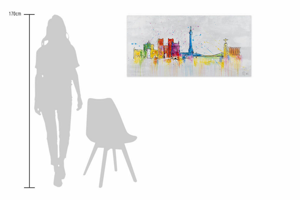 RUČNE MAĽOVANÝ AKRYLOVÝ OBRAZ 120/60 cm, sivý, krajinný motív - sivá, drevo/textil (120/60cm) - KUNSTLOFT