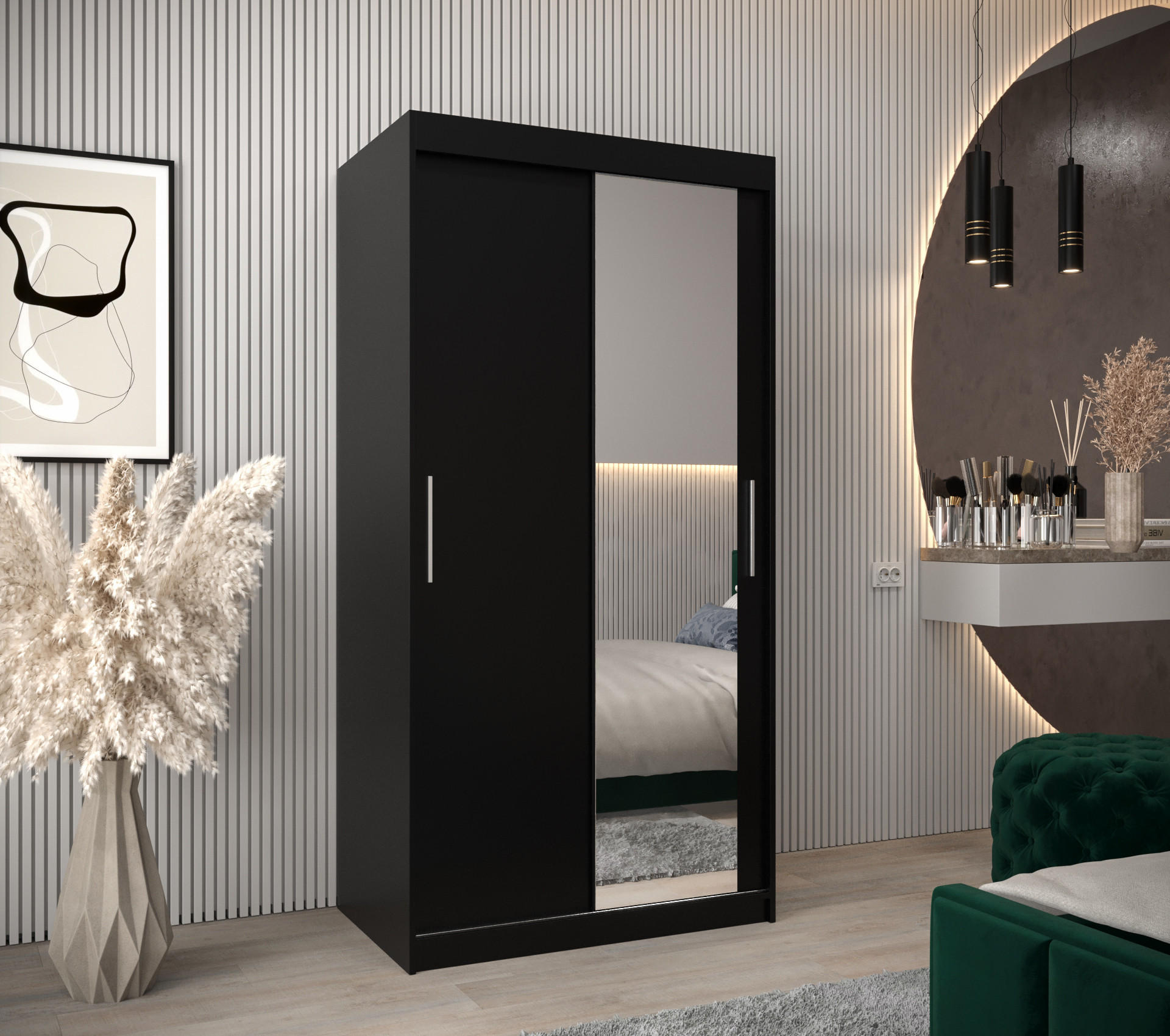 SCHWEBETÜRENSCHRANK 200/100/62 2-türig - Silberfarben/Schwarz, Holz/Kunststoff (100/200/62cm) - Abiks Möbel