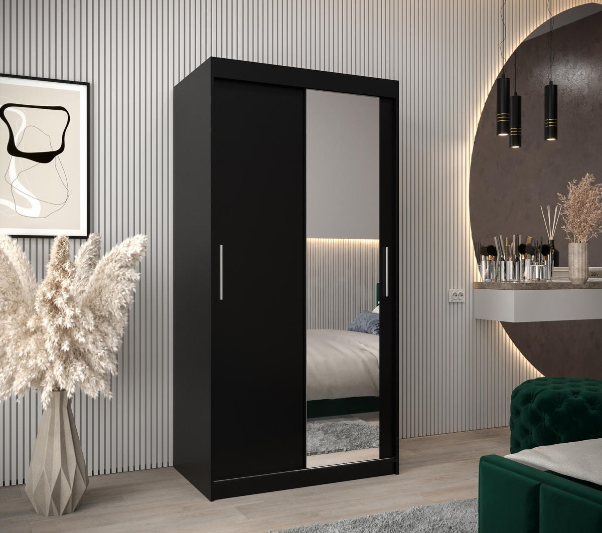 SCHWEBETÜRENSCHRANK 200/100/62 2-türig - Silberfarben/Schwarz, Holz/Kunststoff (100/200/62cm) - MÖBEL KRYSPOL