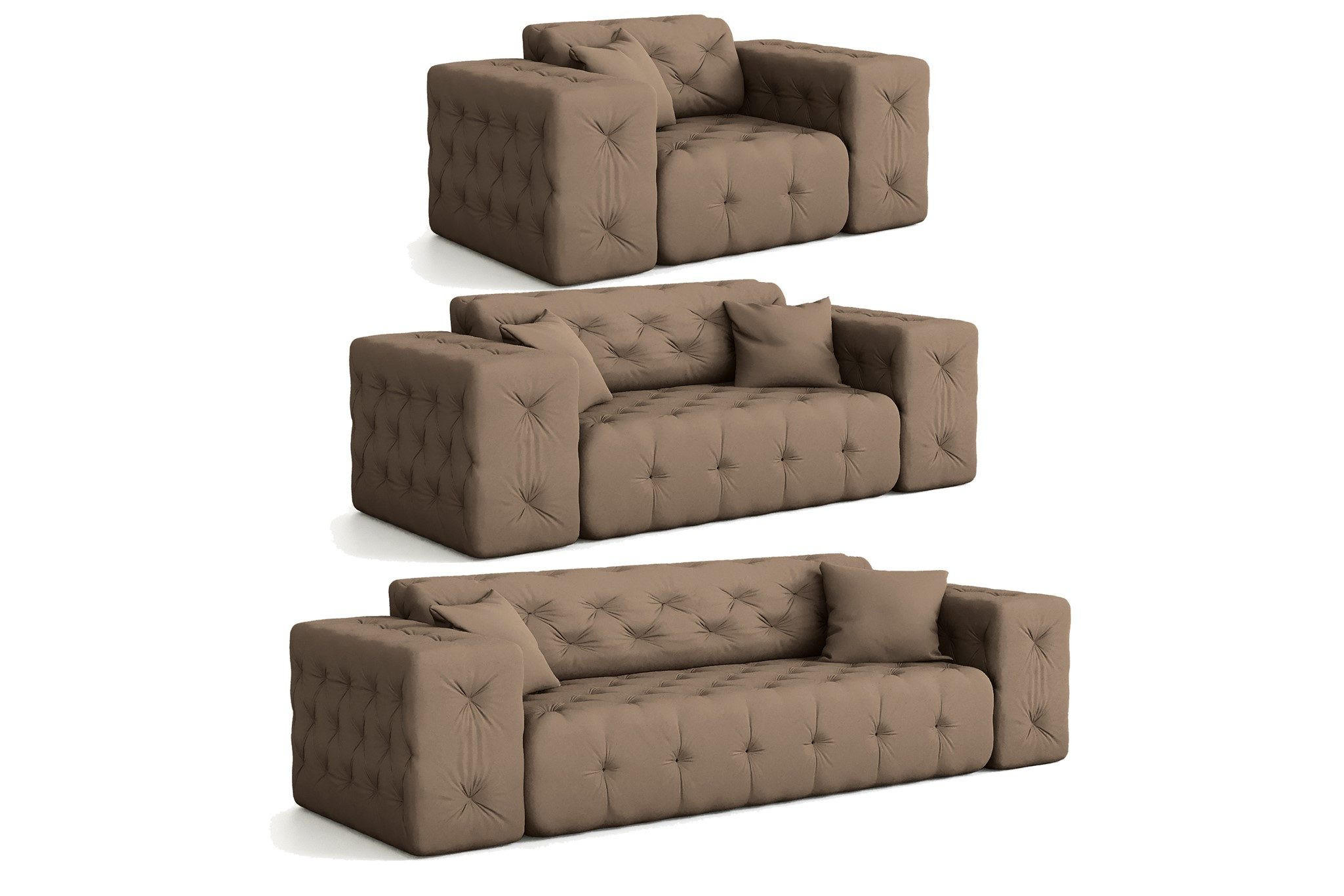 SOFASET Chantal - Taupe, Holzwerkstoff/Textil (251/78/96cm) - Fun Möbel