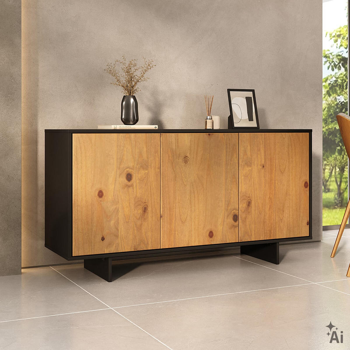 SIDEBOARD ARTO schwarz/Eiche - Eichefarben/Schwarz, Holz (137/71/41cm) - IDIMEX