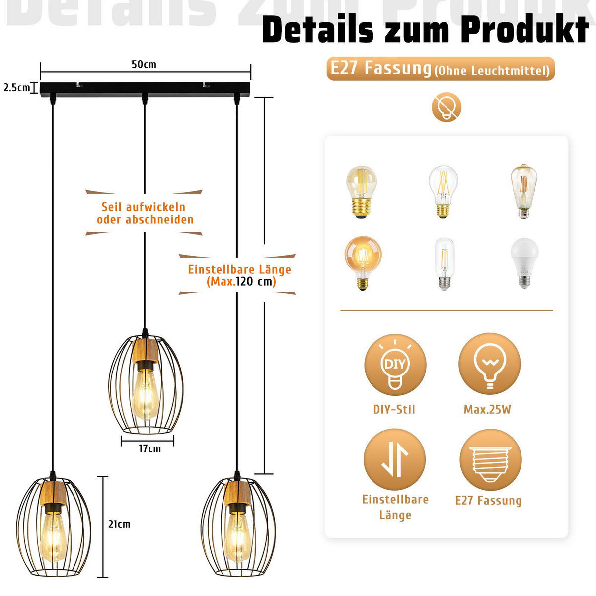 PENDELLEUCHTE BENNETT Ⅲ 50/17/147 cm - Schwarz, Metall (50/17/147cm) - Nettlife