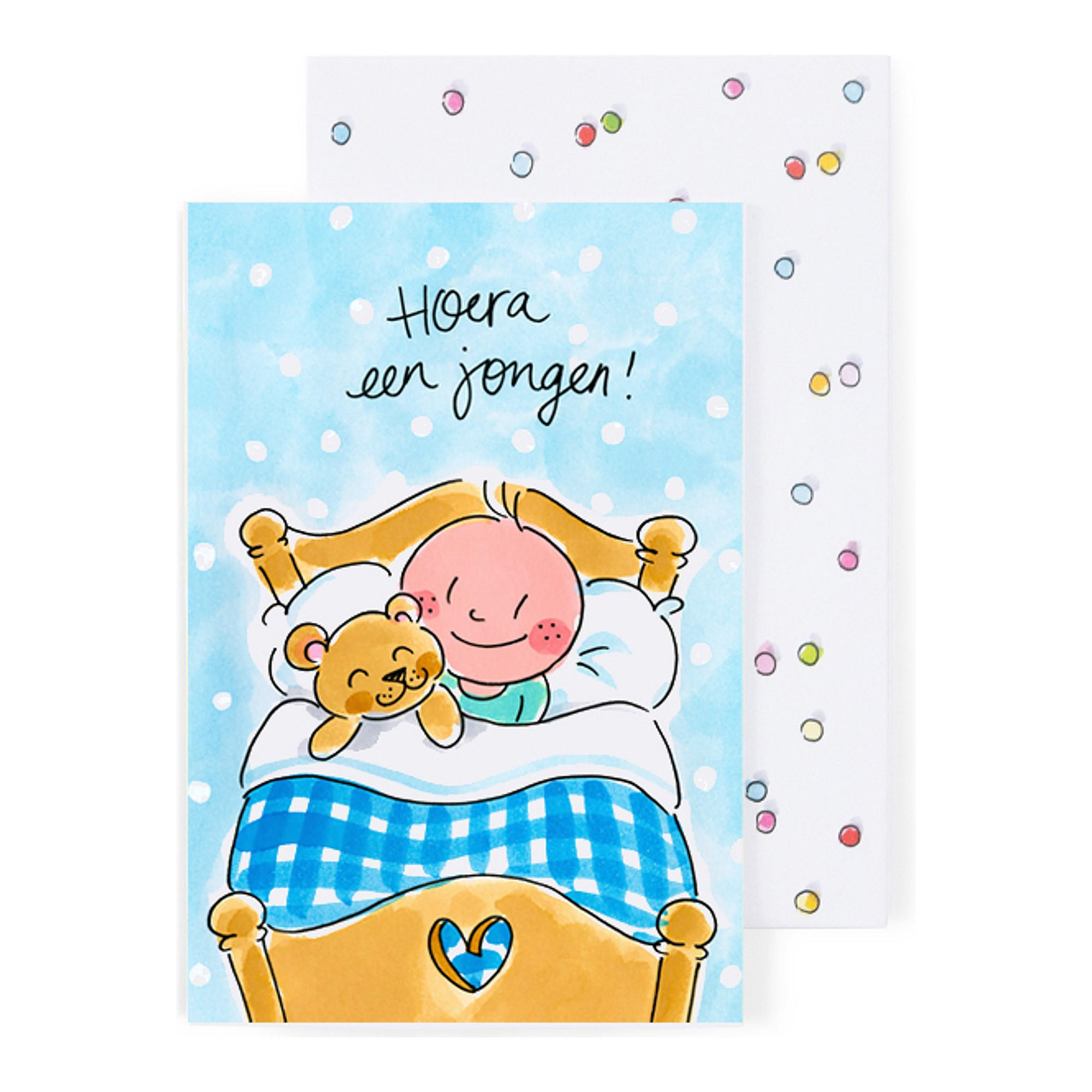 GRUSSKARTE Geburt - Hurra ein Junge in Bunt - 17 x 11,5cm - Multicolor, Papier (11.5/0.2cm) - Blond Amsterdam