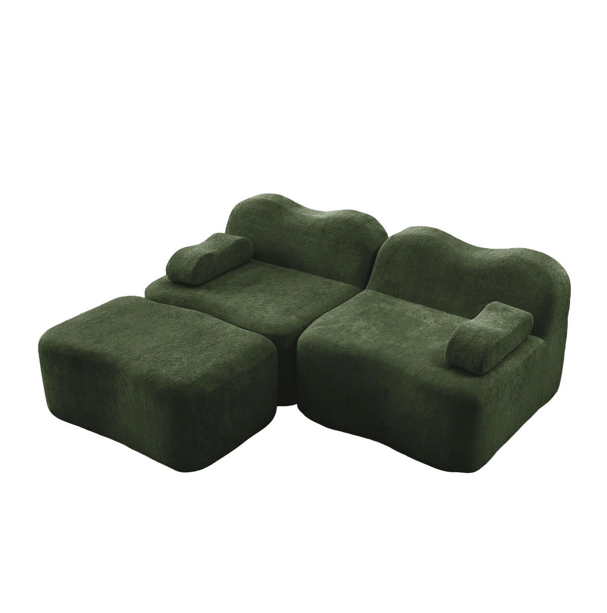MODULARES Ecksofa ohne Montage mit Ottomanen, Wellenform und Samtbezug, Grün - Grün, Textil (192/167cm) - Redom