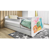 KINDERBETT Dino 80x180 cm mit Schublade, Rausfallschutz & Lattenrost, Weiß - Weiß, Holzwerkstoff (80/180cm) - RAUMHIRSCH FURNITURE