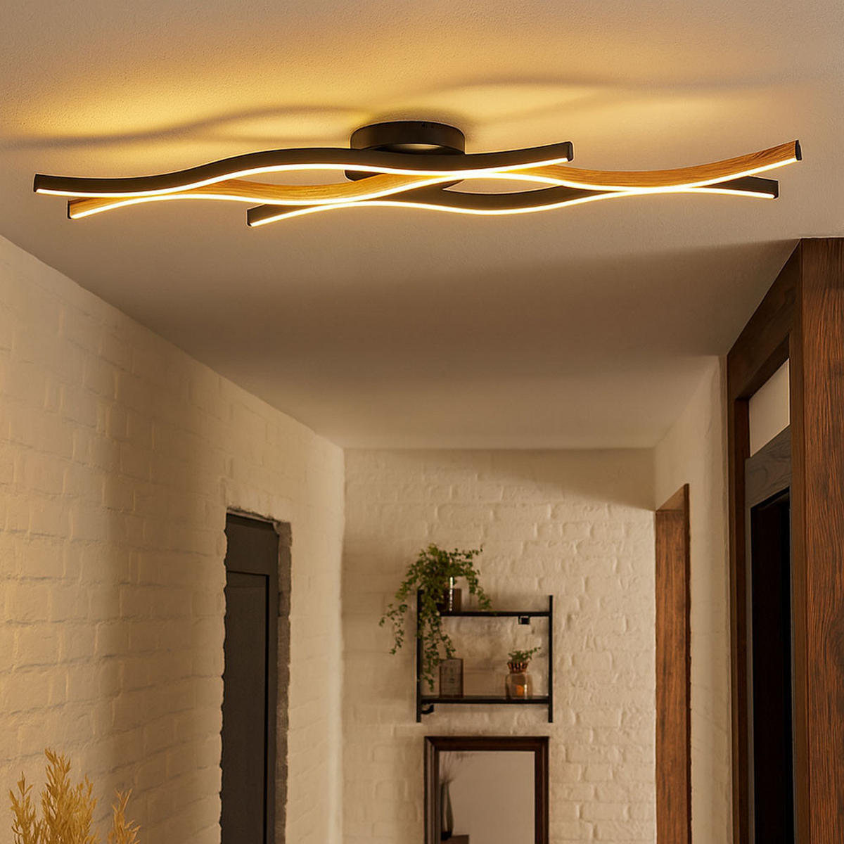 LED DECKENLEUCHTE Metall Holzoptik Schwarz-matt - Schwarz, Metall (108/18/6cm) - Globo Lighting