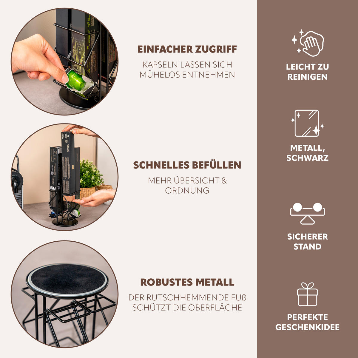 KAPSELSTÄNDER, für Nespresso, schwarz, Metall - Schwarz, Metall (11/17/115.5cm) - eluno