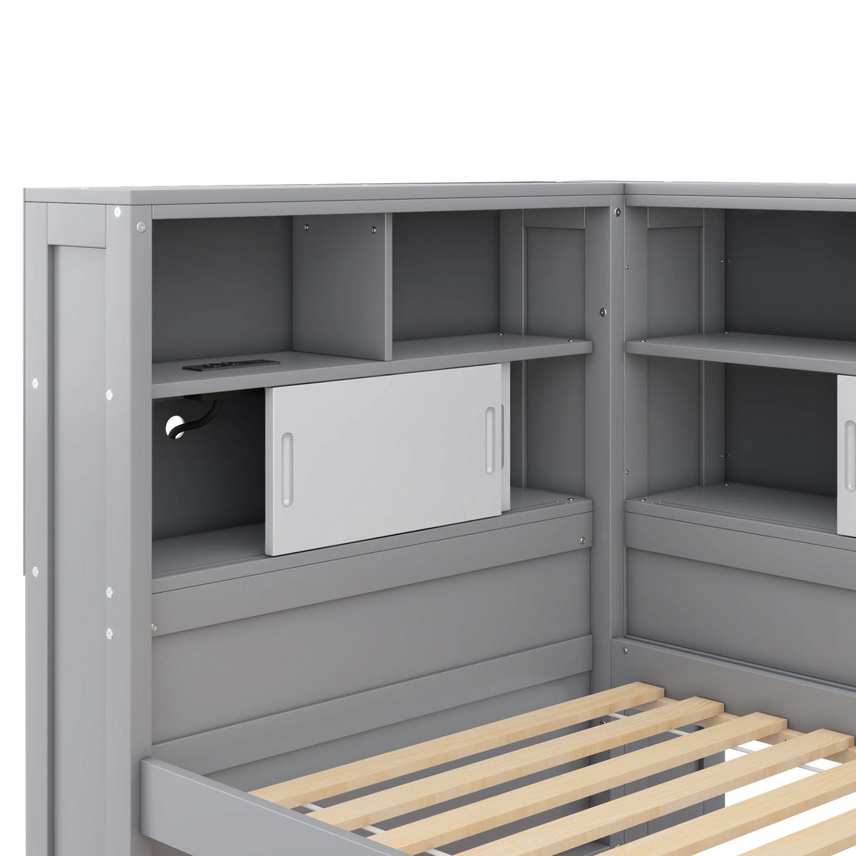 TAGEBETT 90x200cm Grau Spanplatte Kinderbett Ausziehbett Staufach USB - Grau, Holz (90/200cm) - FLIEKS