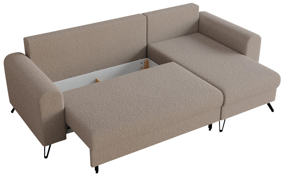 ECKSOFA Hugo Boucle Hellbraun - Hellbraun/Schwarz, Textil/Metall (242/140cm) - MKS