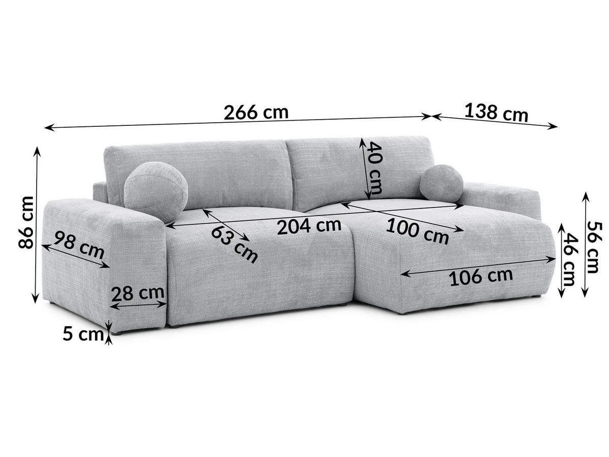 ECKSOFA Puffy mit Schlaffunktion und Bettkasten - besonders weich und puffig aus Hellgrau Chenille-Stoff - Ottomane rechts - Hellgrau/Schwarz, Holz/Kunststoff (266/138cm) - S-Style Möbel