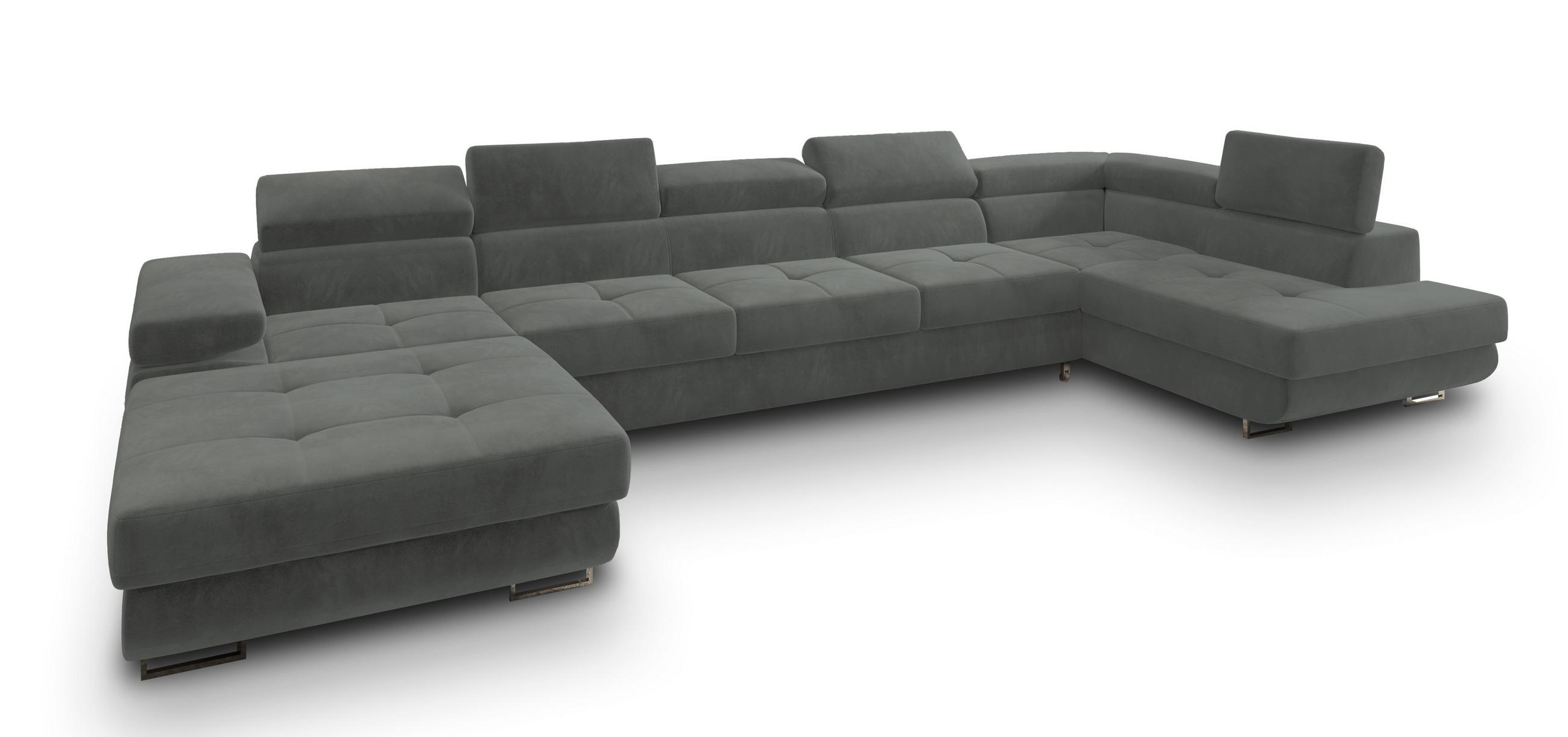 WOHNLANDSCHAFT TORIVA R-S Grau Velours-Stoff mit Schlaffunktion - Grau, Holz (418/90/202cm) - MASSENO