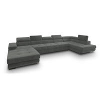 WOHNLANDSCHAFT TORIVA R-S Grau Velours-Stoff mit Schlaffunktion - Grau, Holz (418/90/202cm) - MASSENO