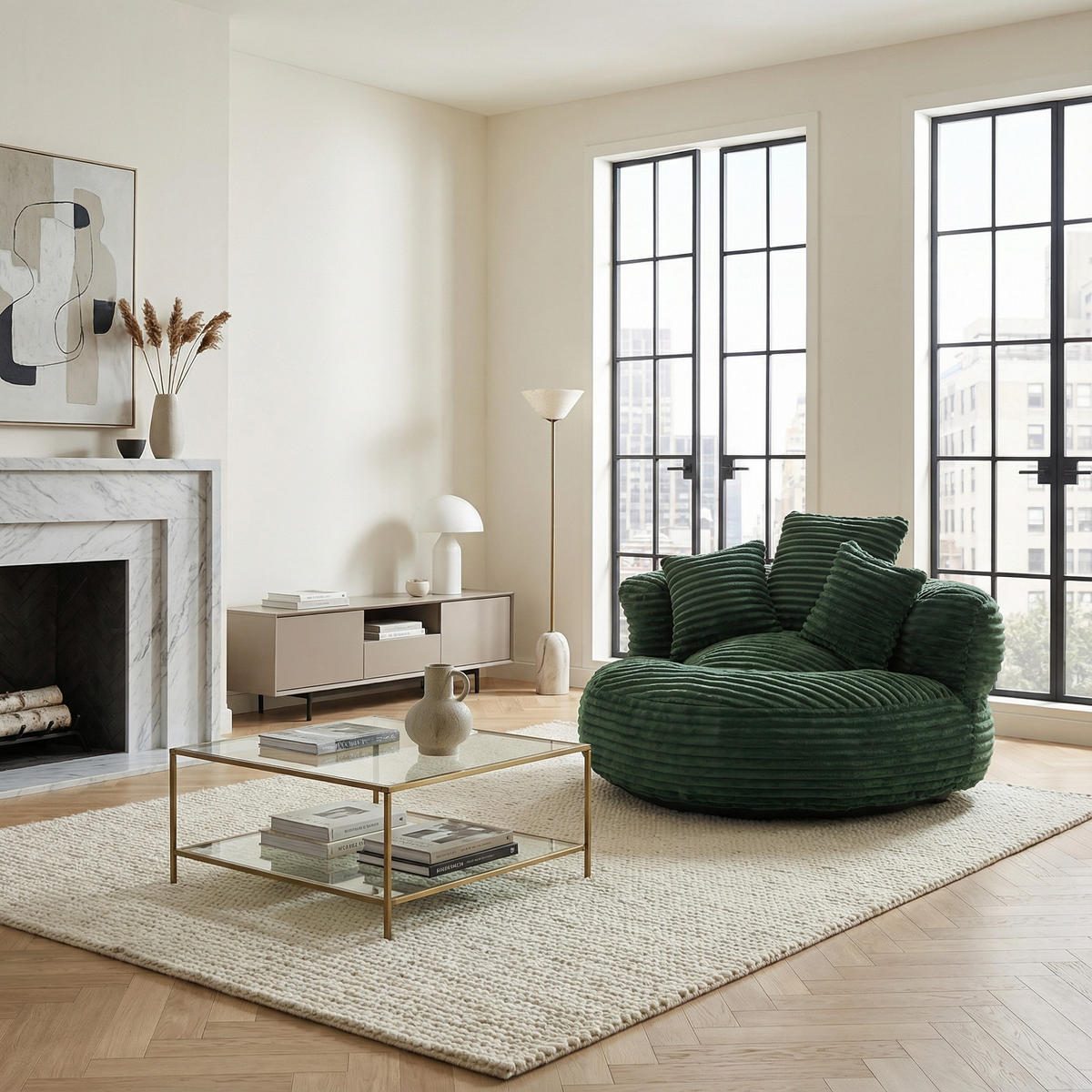 SITZSACK in Chenille mit 3 Kissen - Grün, Textil (108/52/108cm) - Urban Meuble