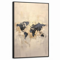 LEINWAND Bilder mit Rahmen - Weltkarte - Gold - Schwarz - Abstrakt - 60x90 - Kupferfarben, Textil (60/90cm) - MuchoWow