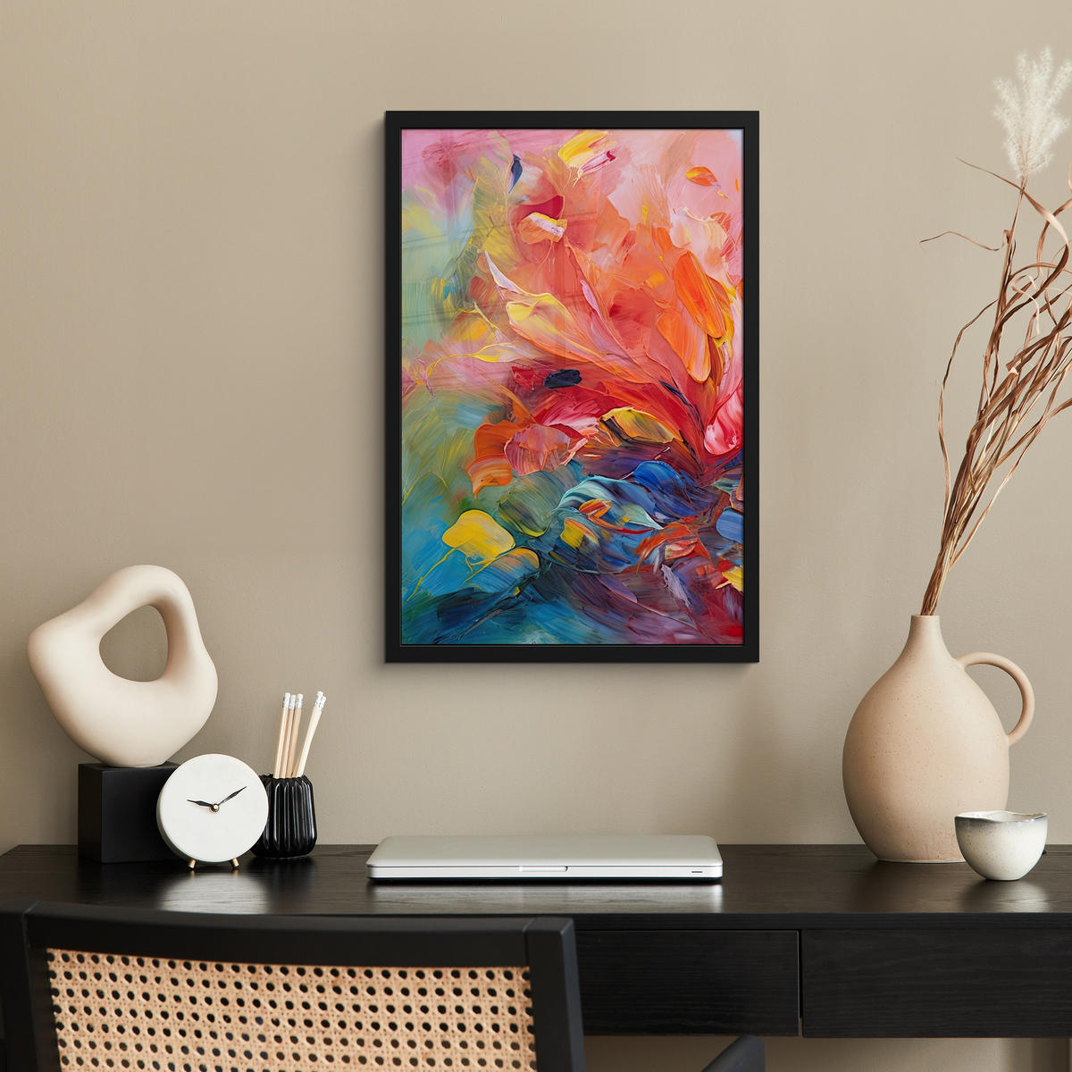 GERAHMTES BILD Ölgemälde - Kunst - Abstrakt - Farbenfroh 40x60 cm - Altrosa, Papier (40/60cm) - MuchoWow