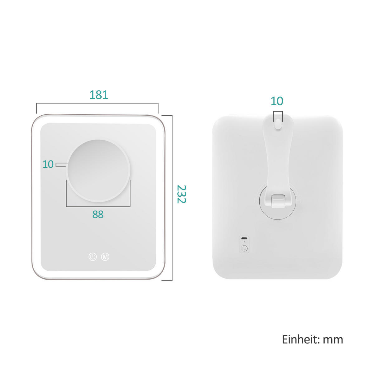 KOSMETIKSPIEGEL mit Licht & abnehmbarem Extraspiegel, Weiß, 23,3/18 cm - Weiß, Glas (23.3/23.3/18cm) - EMKE