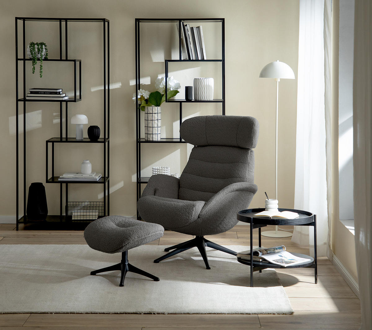 RELAXSESSEL - Anthrazit, Textil/Metall (90/107/90cm) - home24