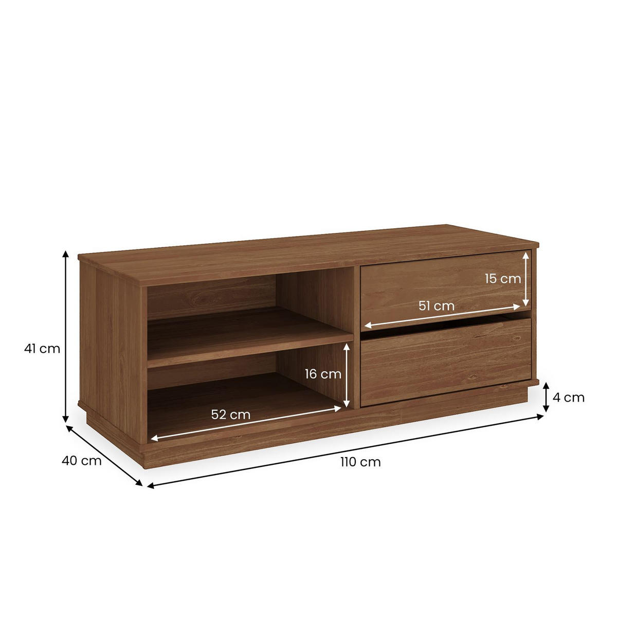 LOWBOARD MAITE - Kastanienfarben, Holz (110/42/40cm) - IDIMEX