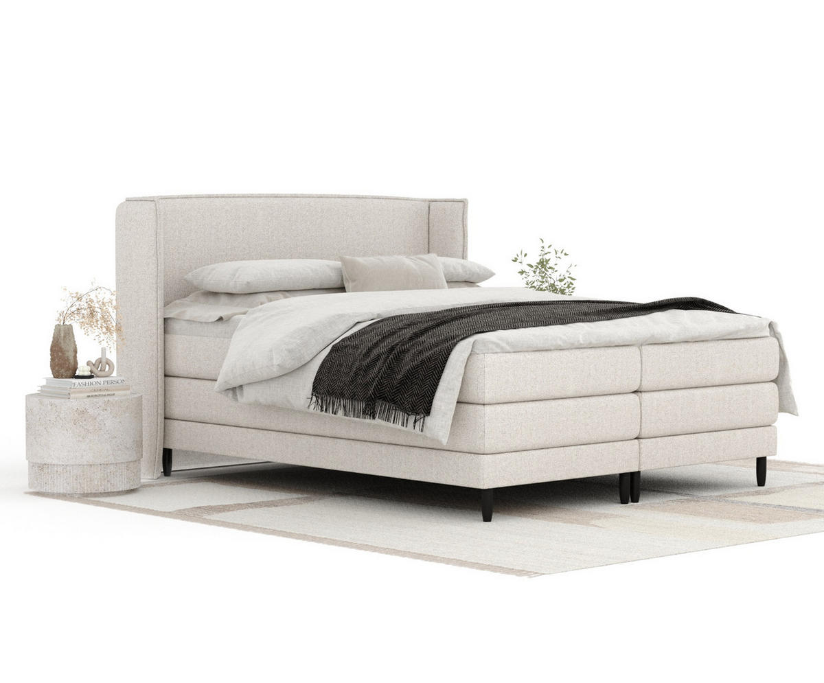 BOXSPRINGBETT Carizzo Hellbeige 180/200 cm mit Matratze und Topper - Beige/Schwarz, Holz/Holzwerkstoff (180/200cm) - Maison de Reve