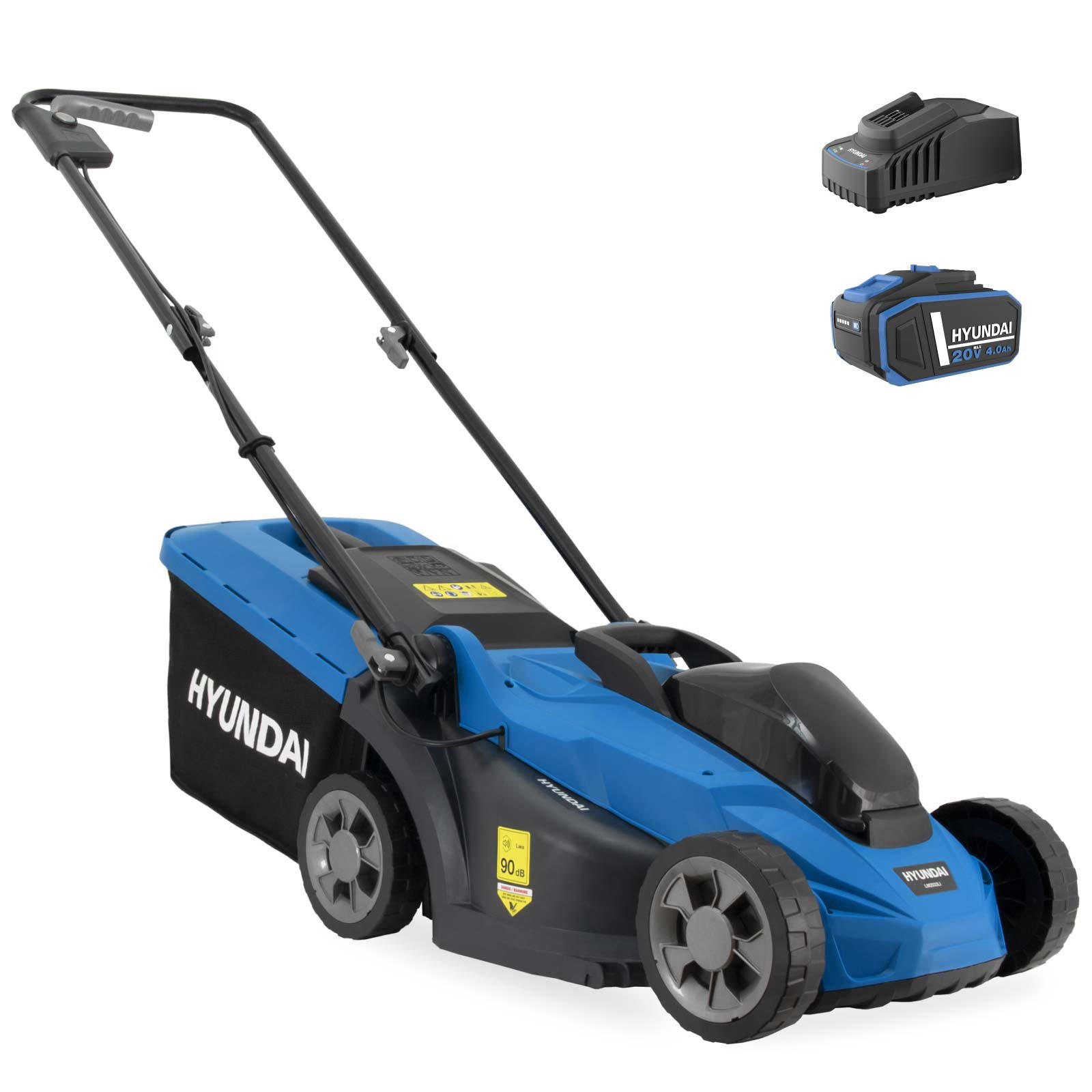 AKKU-RASENMÄHER 20V Brushless – 33 cm, 4.0 Ah Akku & Ladegerät – 35L Korb - Blau, Kunststoff (38.6/101/131.5cm) - HYUNDAI