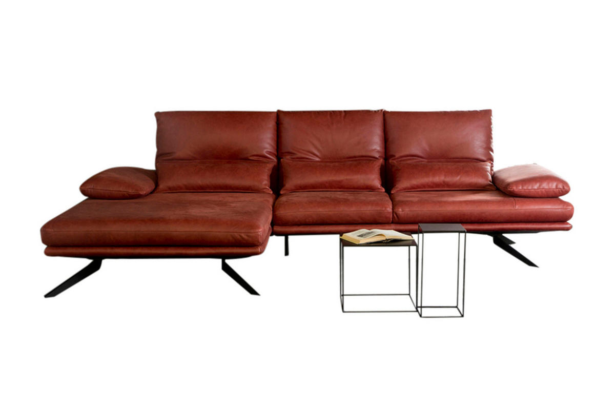 ECKSOFA FENICE Rot Leder - Rot/Schwarz, Leder (297/168cm) - KAWOLA