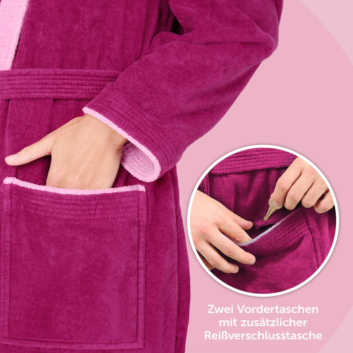 BADEMANTEL Cotton Ida: L, Fuchsia und Pink - Pink, Textil (Lnull) - Blumtal