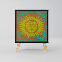 SIDEBOARD SUNSHINE EULOGY, Schwarz, 57,5x42x75,5 cm, Goldfarbene Metallfüße - Goldfarben/Multicolor, Holzwerkstoff/Metall (57.5/75.5/42cm) - SpaceRebels