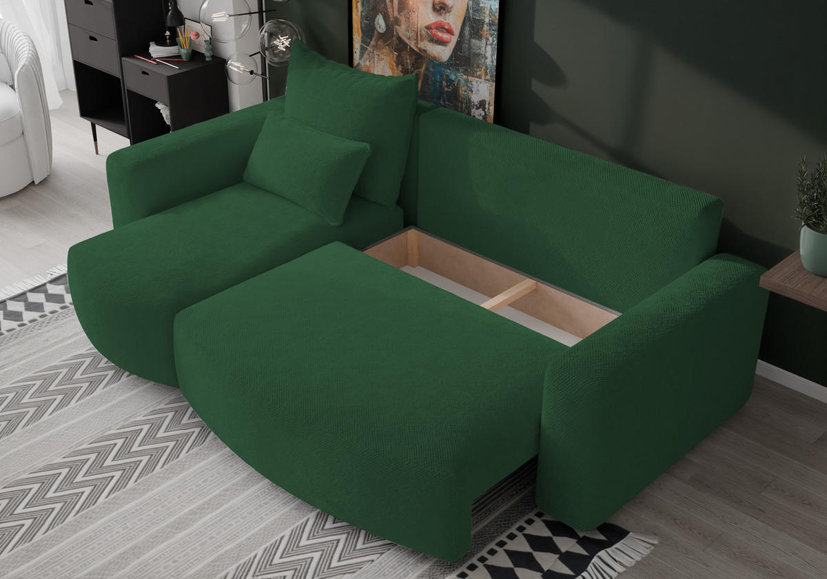 ECKSOFA Travis mit Bettkasten und Schlaffunktion, L-Form, Cord, Universal - Grün, Holzwerkstoff (248/148cm) - 4ALL HOME