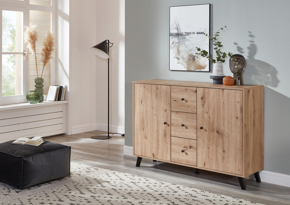 SIDEBOARD Kommode Berlin - Schwarz/Eiche Artisan, Holzwerkstoff/Metall (130/92/40cm) - arthur berndt