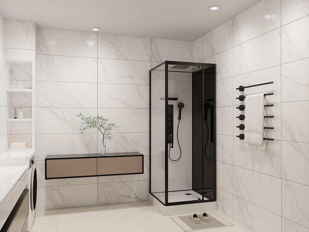 DUSCHKABINE - 80cm x 80cm - Sicherheitsglas - schwarz, weiß - FOMIRA - Schwarz, Glas (80/80/211cm) - Vente-Unique