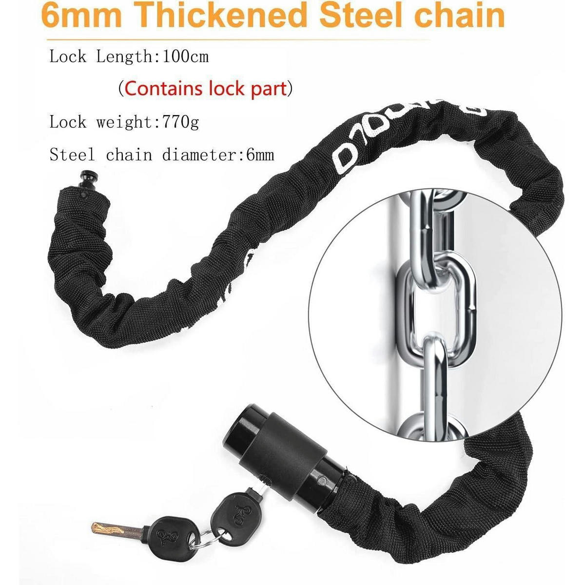 FAHRRADSCHLOSS Kettenschloss 100 cm Schwarz - Schwarz, Metall (5/3.5/50cm)