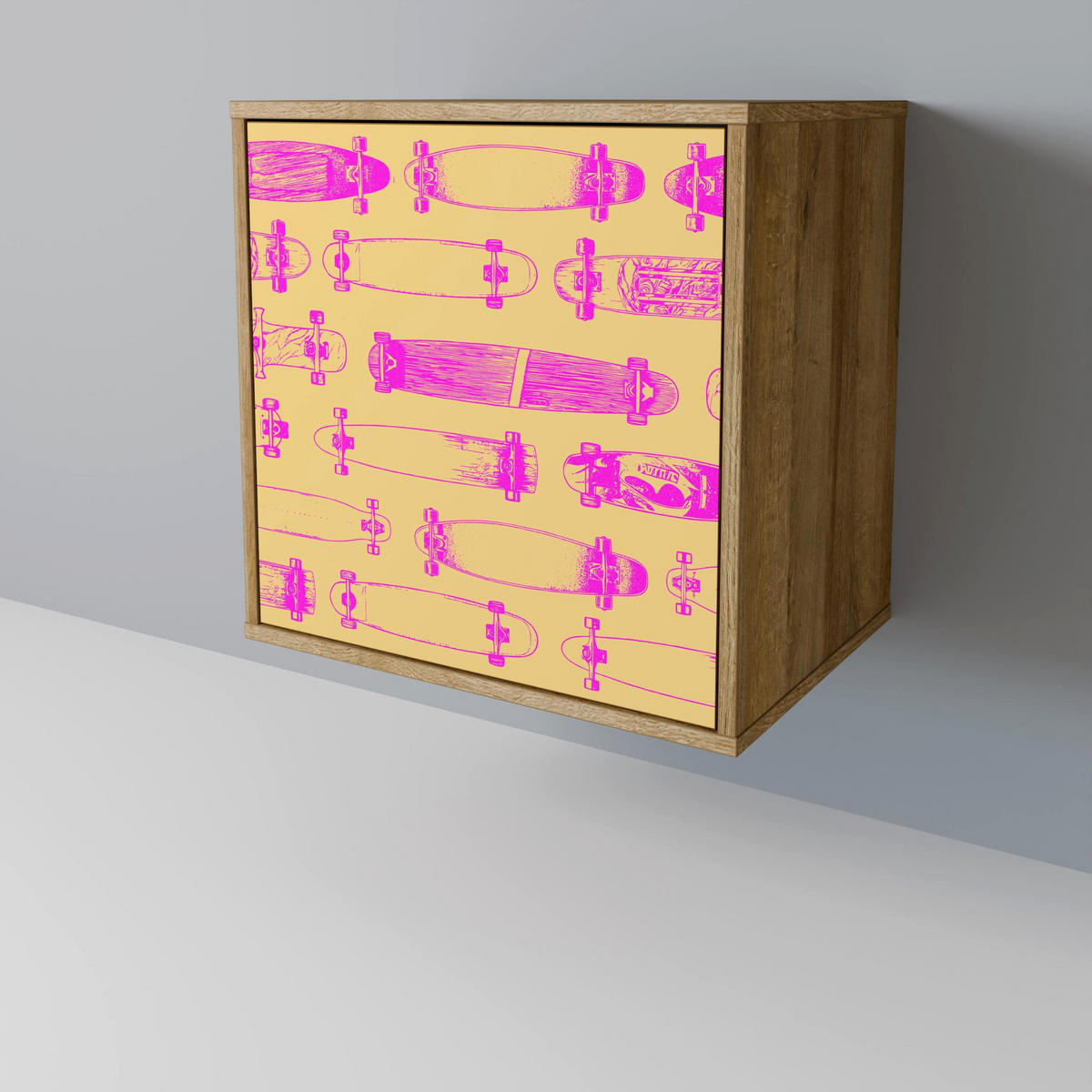 SIDEBOARD SKATEBOARD ARTISTRY, Eichefarben, 57,5x42x77,5 cm, Schräge Buchenholzfüße - Eichefarben/Buchefarben, Holzwerkstoff/Buchenholz (57.5/77.5/42cm) - SpaceRebels