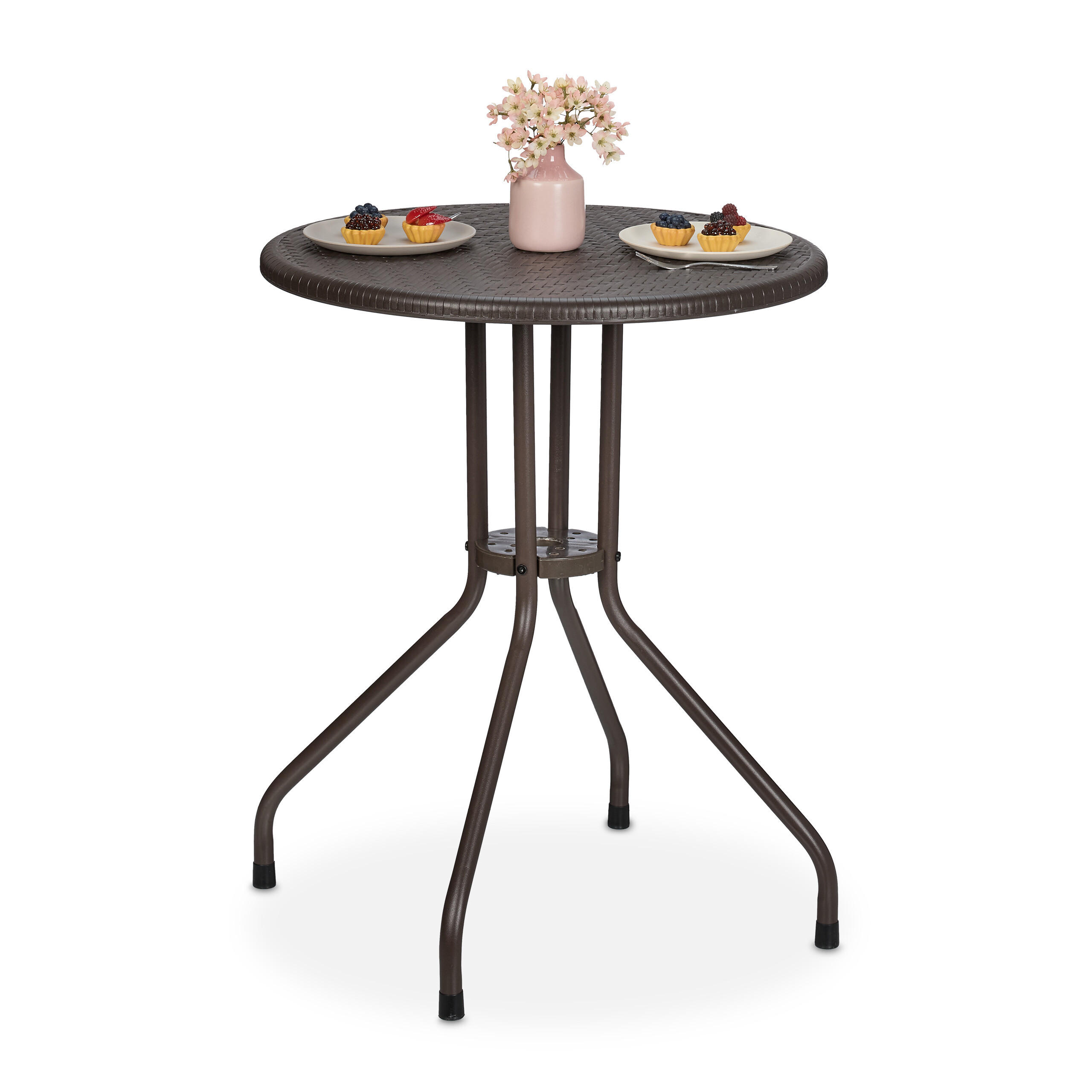GARTENTISCH - Braun, Kunststoff/Metall (60/60/73cm) - Relaxdays