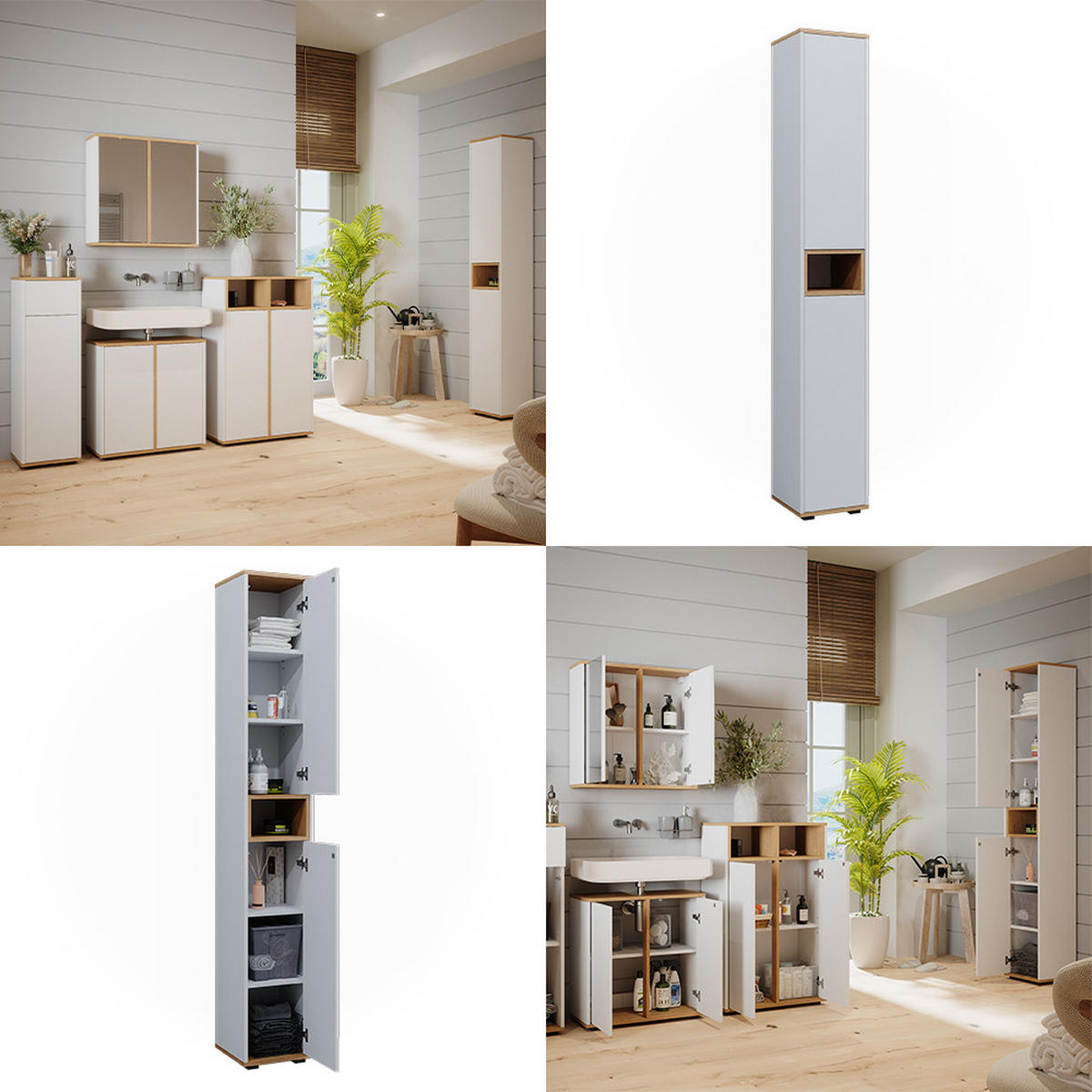 BADSCHRANK Didi Weiß/Artisan 30 x 192 cm mit 2 Türen - Weiß, Holzwerkstoff (30/192/30cm) - Vicco