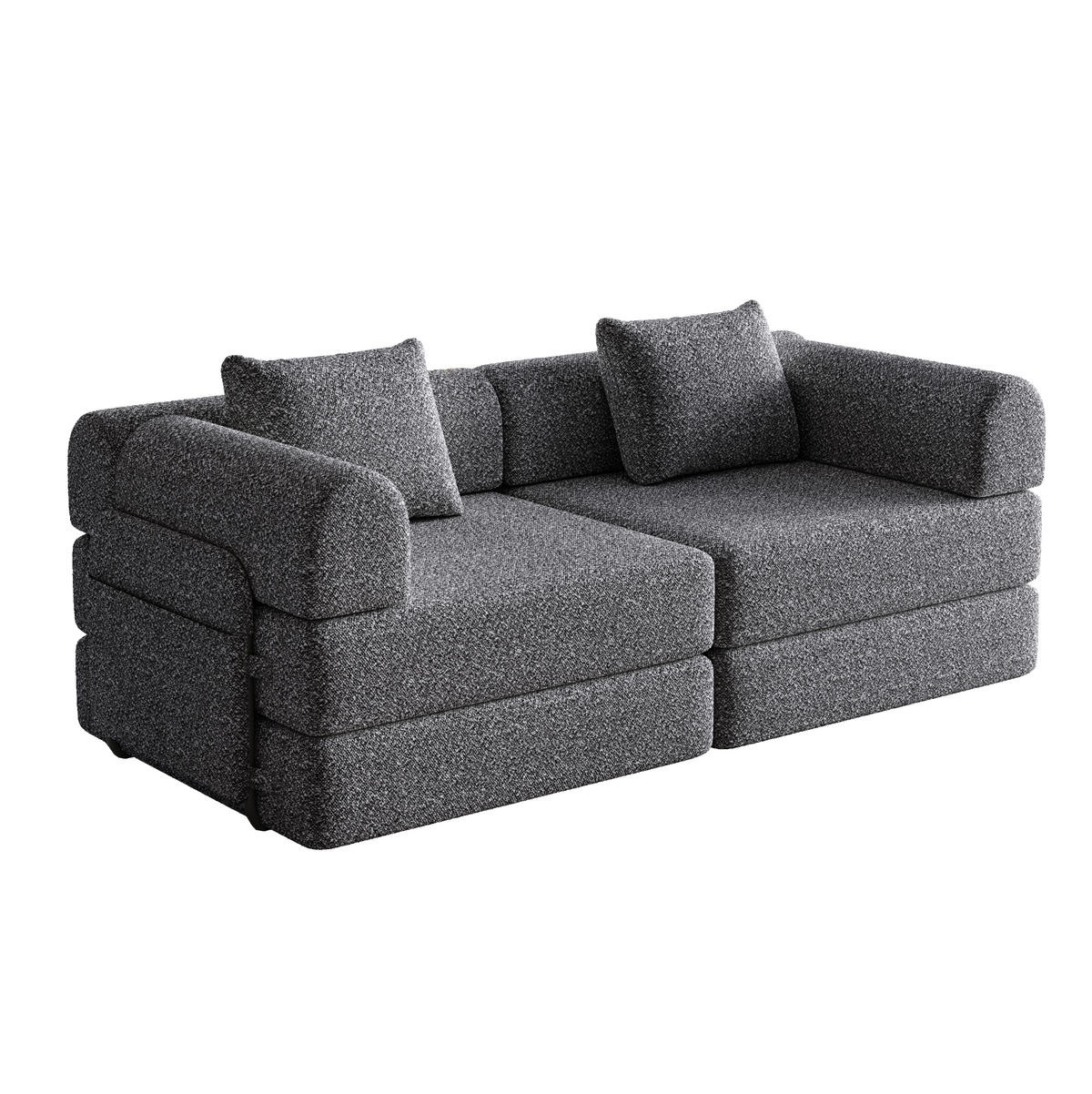 SCHLAFSOFA 2-in-1 mit Armlehnen-Ablagefach Chenille Grau 200/90/85 cm - Grau, Textil (181.6/49.5/94cm) - OKWISH