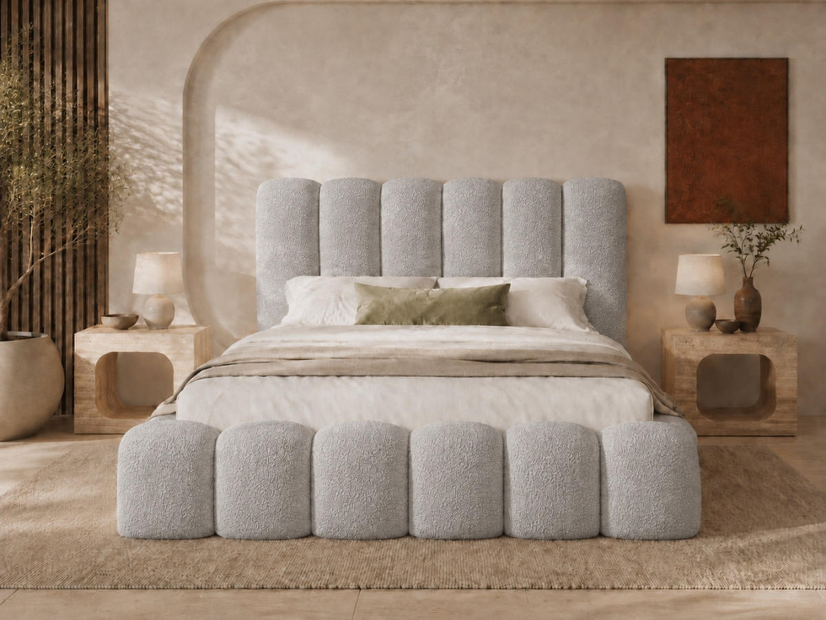 POLSTERBETT MELLOW 120x200 cm in Grau, gepolstertes Kopfteil, Lattenrost, Bettkasten, Bouclé-Stoff - Grau, Holz/Textil (120/200cm) - EMLAR Home