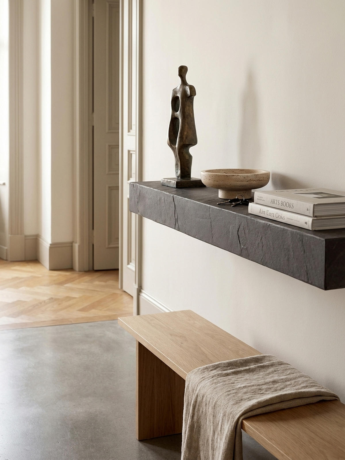 WANDREGAL Mango Massivholz Steinoptik Rechteckig Modern, Grau 120x20x10 cm - Grau, Holz (120/10/20cm) - KADIMA DESIGN