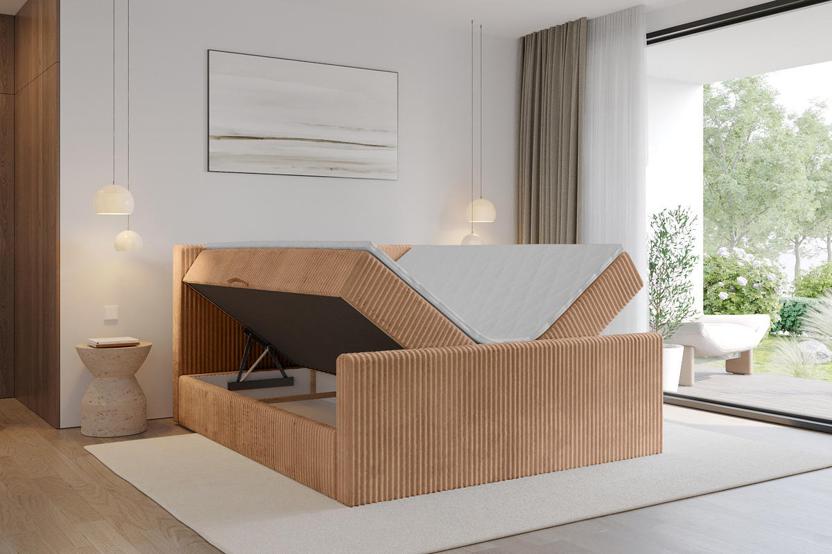 BOXBETT mit Matratze H4 und Lattenrost - TOLO-Z - 160x200 Cord - Rotbraun - Rotbraun, Holzwerkstoff (160/200cm) - ALTDECOR