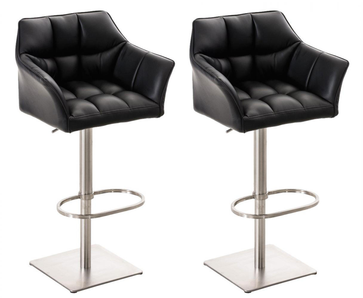 BARHOCKER 2er Set Lederlook Schwarz - Edelstahlfarben/Schwarz, Textil/Metall (64/88/45cm) - CLP