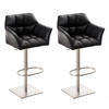BARHOCKER 2er Set Lederlook Schwarz - Edelstahlfarben/Schwarz, Textil/Metall (64/88/45cm) - CLP