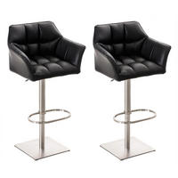 BARHOCKER 2er Set Lederlook Schwarz - Edelstahlfarben/Schwarz, Textil/Metall (64/88/45cm) - CLP