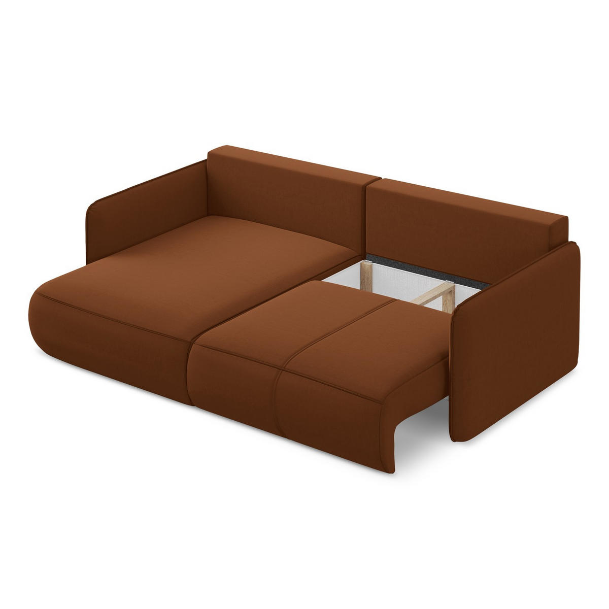 ECKSOFA mit Schlaffunktion Samt Stoff Orange - Terracotta/Schwarz, Kunststoff/Textil (148/207cm) - LaMiaSofa