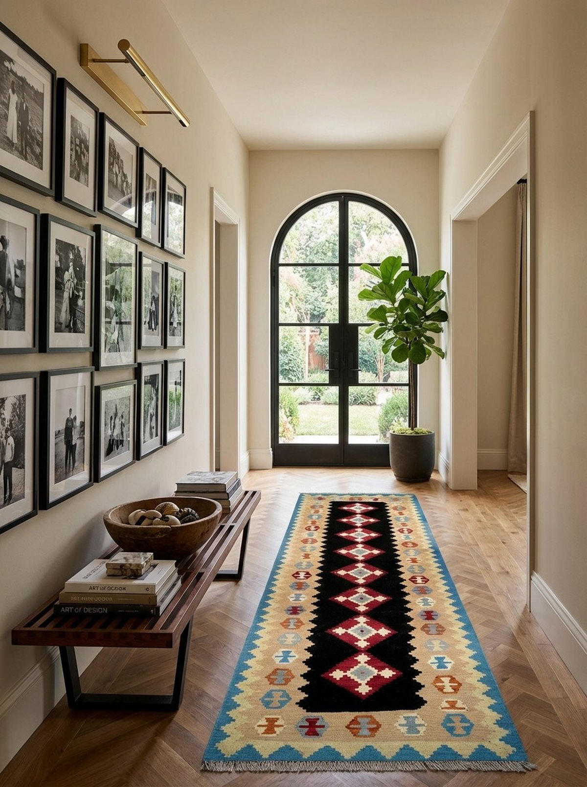 LÄUFER Gashgai Kelim Schwarz 300/92 cm Neuwolle - Schwarz, Textil (92/300cm) - Looma