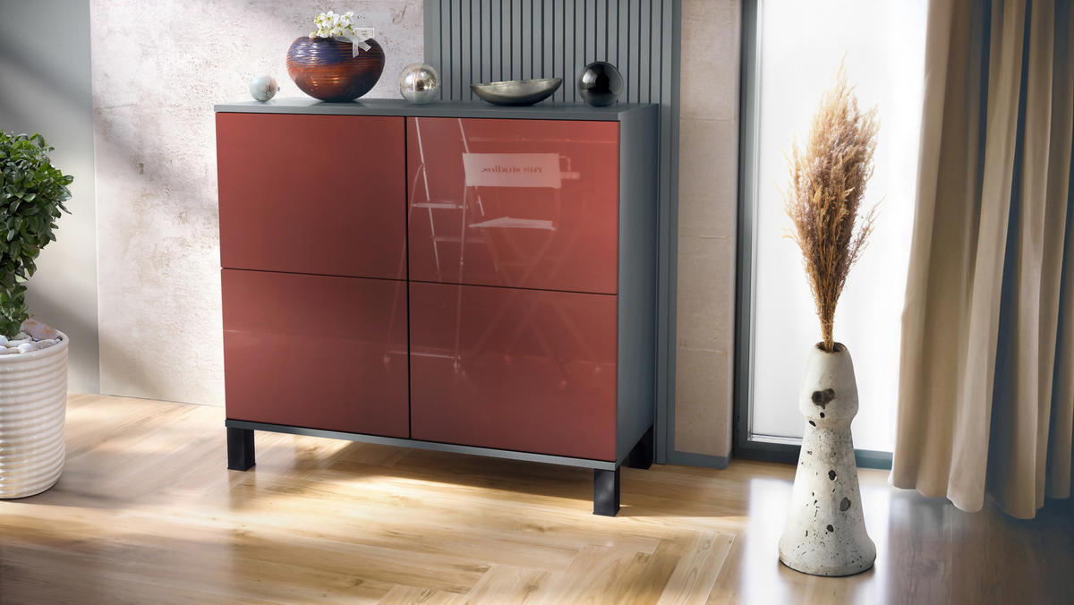 KOMMODE Rova Bordeaux Hochglanz - Bordeaux, Holzwerkstoff (92.5/84.5/35cm) - Vladon